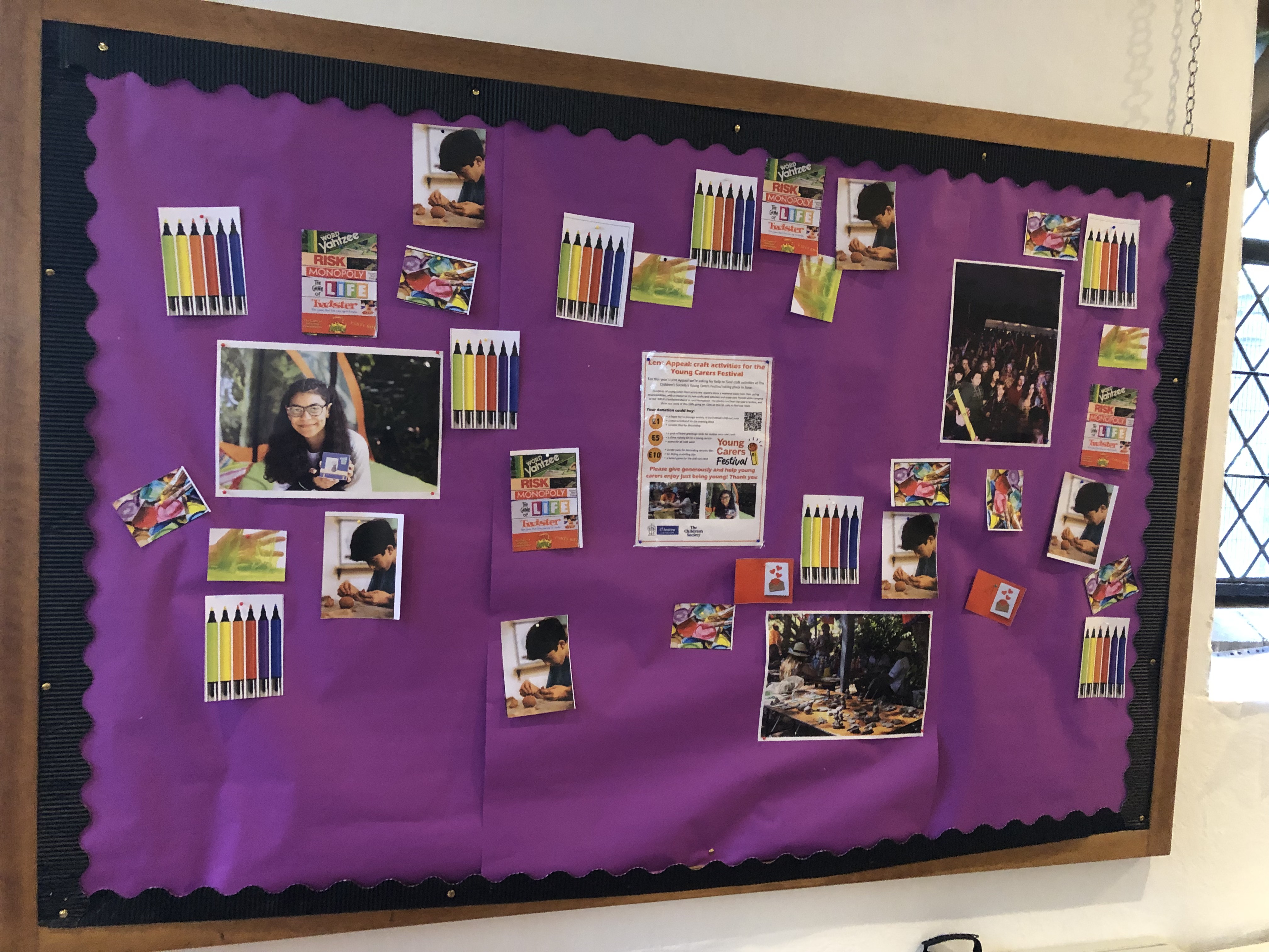 The noticeboard at St Andrew's - with pictures representing your donations!